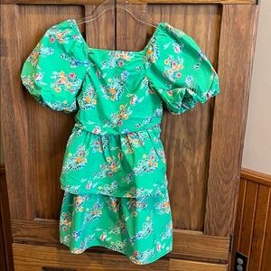 Cat & Jack Green Floral Puff-Sleeve Tiered Dress